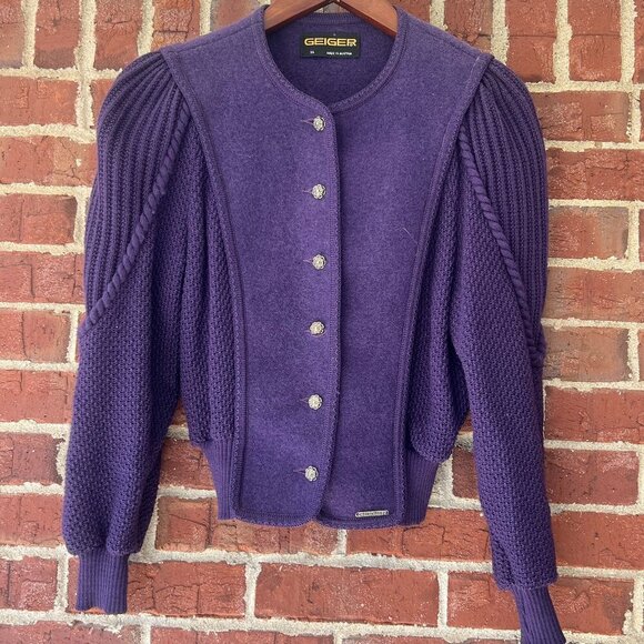 Geiger Sweaters - Geiger Austria Vintage Wool Sweater Cardigan Purple Women Size 36 US 4 Braided